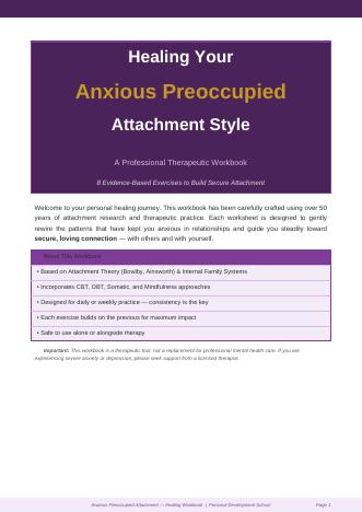 Cover of the anxious preoccupied attachment healing workbook