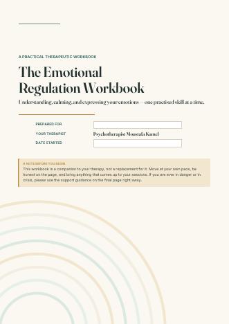 Cover of The Emotional Regulation Workbook by psychotherapist Moustafa Kamel